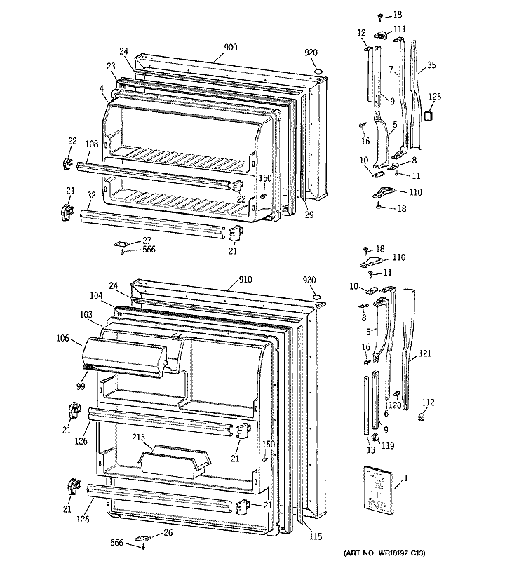 DOORS Diagram and Parts List for MTG16EAACRWH  General Electric Refrigerator