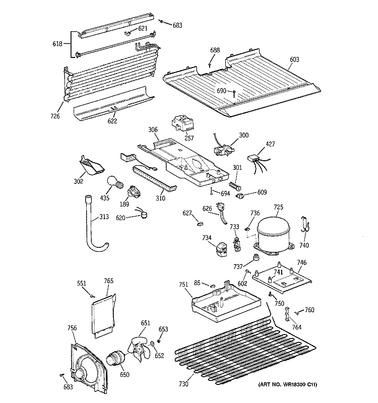 UNIT PARTS Diagram and Parts List for MTG16EAACRWH  General Electric Refrigerator