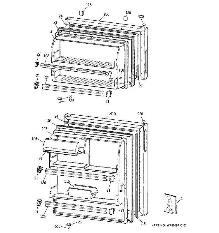DOORS Diagram and Parts List for MTG16EYBDRWH  General Electric Refrigerator