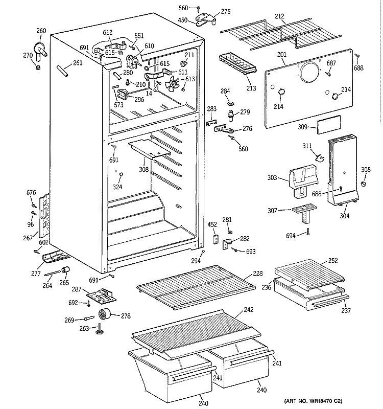 CABINET Diagram and Parts List for MTG16EYBDRWH  General Electric Refrigerator