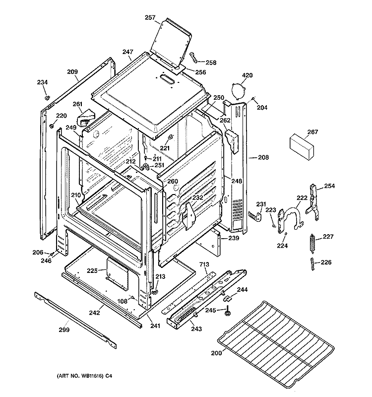 BODY PARTS Diagram and Parts List for LGB116BPA1WH  General Electric Range