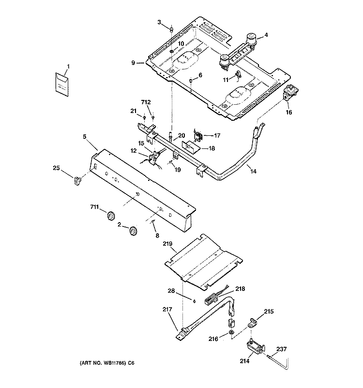 GAS & BURNER PARTS Diagram and Parts List for LGB126BEA1WH  General Electric Range