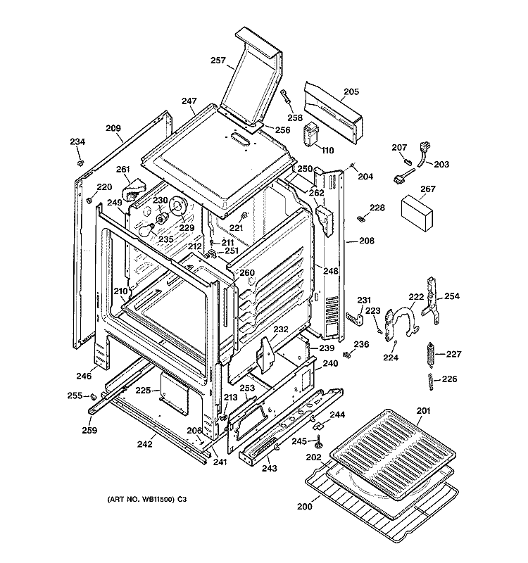 BODY PARTS Diagram and Parts List for LGB126BEA1WH  General Electric Range