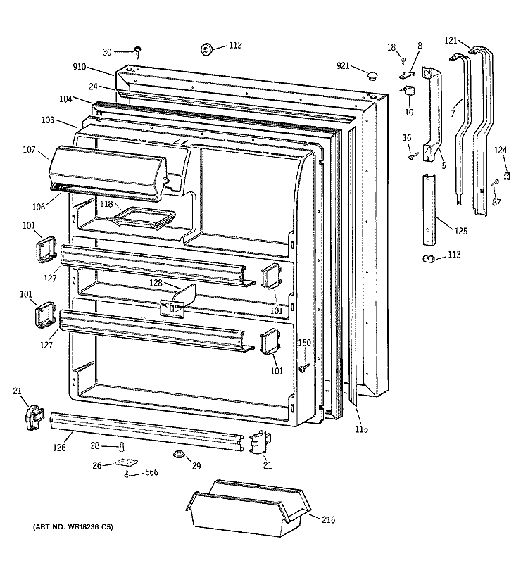 FRESH FOOD DOOR Diagram and Parts List for TBX21JIZBRAA  General Electric Refrigerator