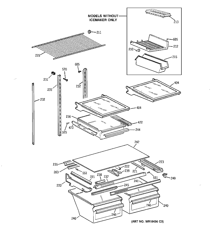 SHELF PARTS Diagram and Parts List for TBX21JIZBRAA  General Electric Refrigerator