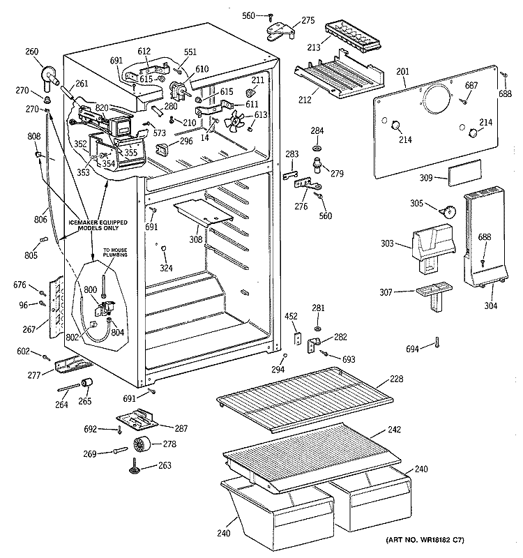 CABINET Diagram and Parts List for TBX16SIZGRWH  General Electric Refrigerator