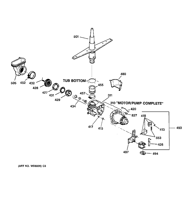 MOTOR - PUMP MECHANISM Diagram and Parts List for GSD3810Z01AA  General Electric Dishwasher