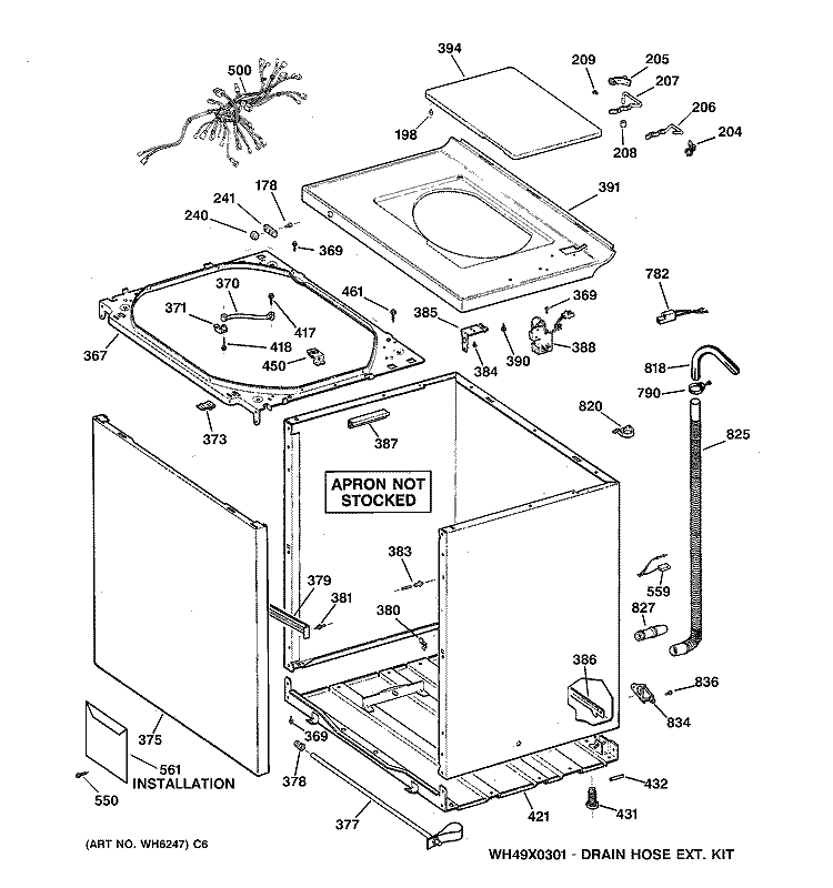 CABINET, COVER & FRONT PANEL Diagram and Parts List for WCCB1030V1AC  General Electric Washer