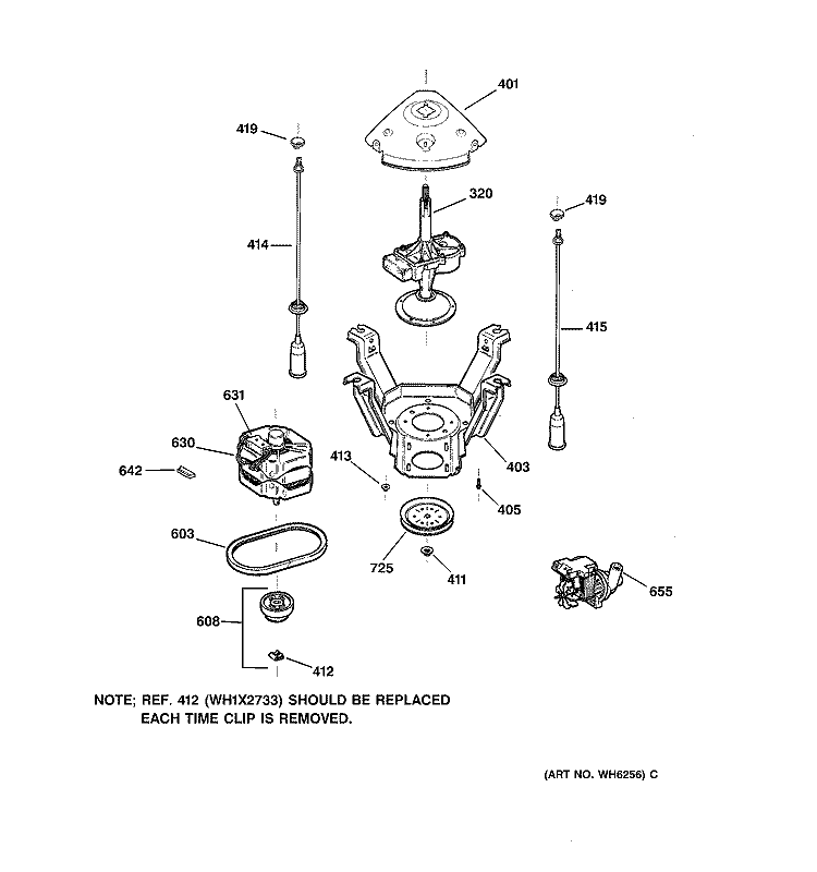 SUSPENSION, PUMP & DRIVE COMPONENTS Diagram and Parts List for WCCB1030V1AC  General Electric Washer