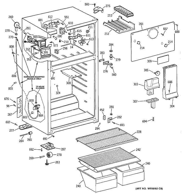 CABINET Diagram and Parts List for TBX16SABBRAA  General Electric Refrigerator