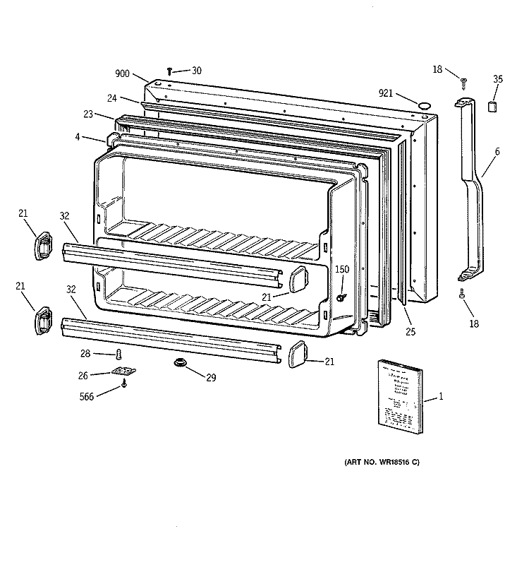 FREEZER DOOR Diagram and Parts List for TBX18IABARAA  General Electric Refrigerator