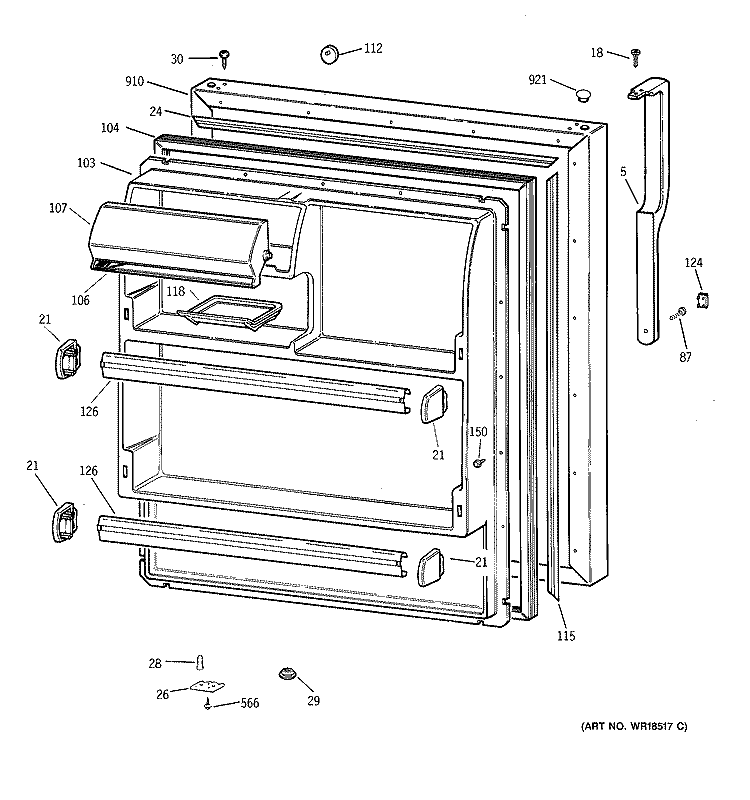 FRESH FOOD DOOR Diagram and Parts List for TBX18IABARAA  General Electric Refrigerator