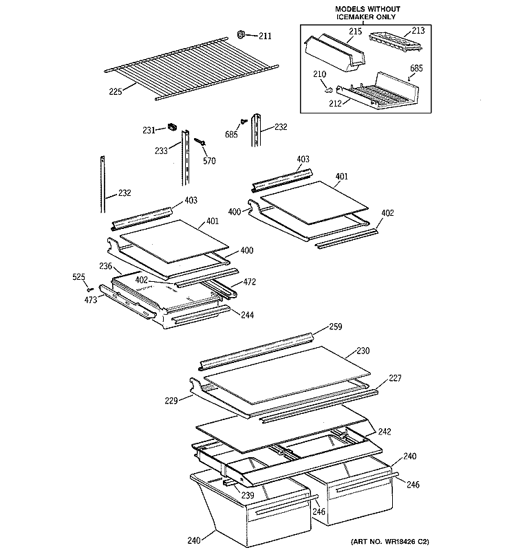SHELF PARTS Diagram and Parts List for TBX18IABARAA  General Electric Refrigerator