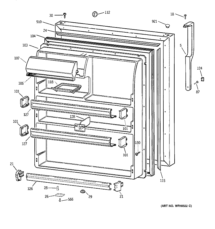 FRESH FOOD DOOR Diagram and Parts List for TBX21JABBRWW  General Electric Refrigerator