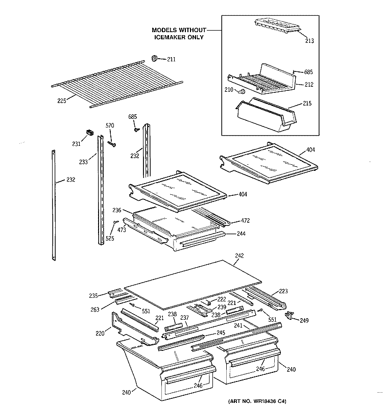 SHELF PARTS Diagram and Parts List for TBX21JABBRWW  General Electric Refrigerator
