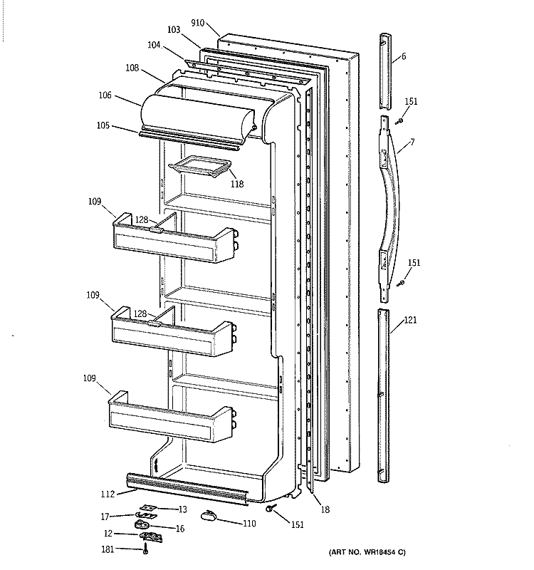 FRESH FOOD DOOR Diagram and Parts List for TFX20JRBAAA  General Electric Refrigerator