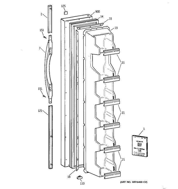 FREEZER DOOR Diagram and Parts List for TFX20SABAAA  General Electric Refrigerator