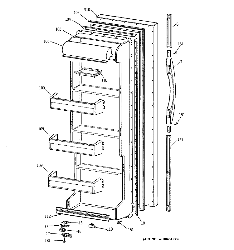 FRESH FOOD DOOR Diagram and Parts List for TFX20SABAAA  General Electric Refrigerator
