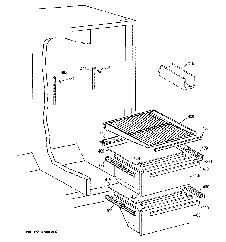 FRESH FOOD SECTION Diagram and Parts List for TFX20SABAAA  General Electric Refrigerator
