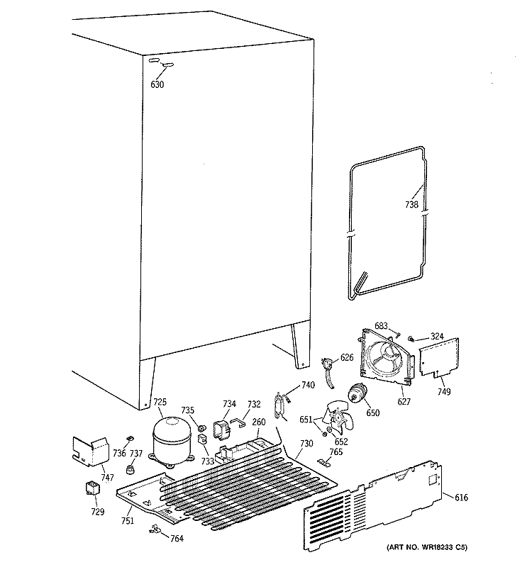 UNIT PARTS Diagram and Parts List for TFX20SABAAA  General Electric Refrigerator