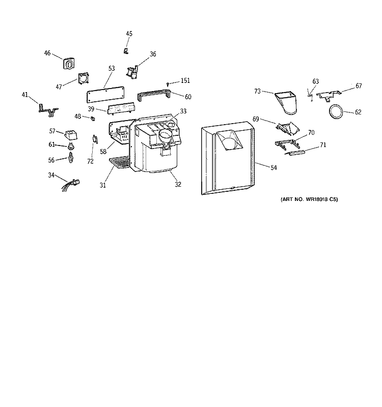 DISPENSER Diagram and Parts List for TFX22ARBAAA  General Electric Refrigerator