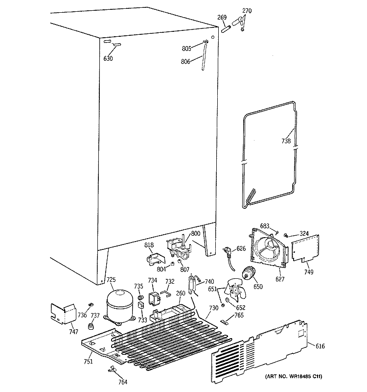 UNIT PARTS Diagram and Parts List for TFX22CRBAAA  General Electric Refrigerator