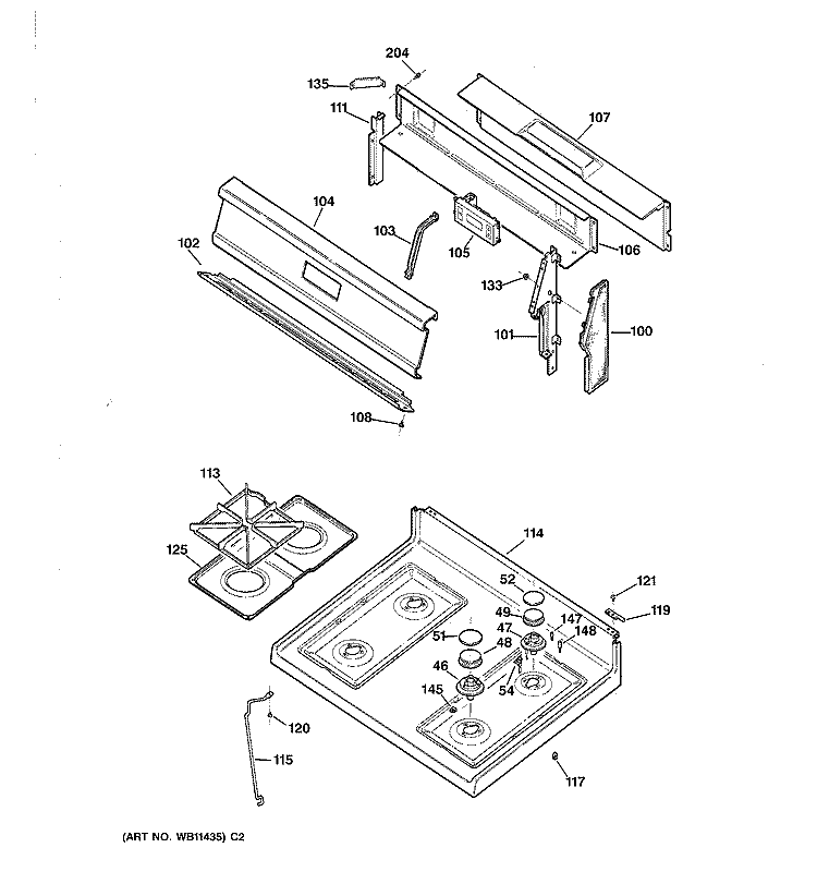 CONTROL PANEL & COOKTOP Diagram and Parts List for JGBC16GEP7  General Electric Range