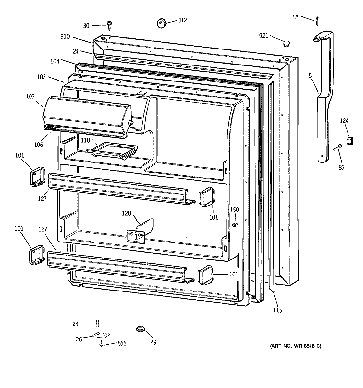 FRESH FOOD DOOR Diagram and Parts List for TBX18JABBRBB  General Electric Refrigerator