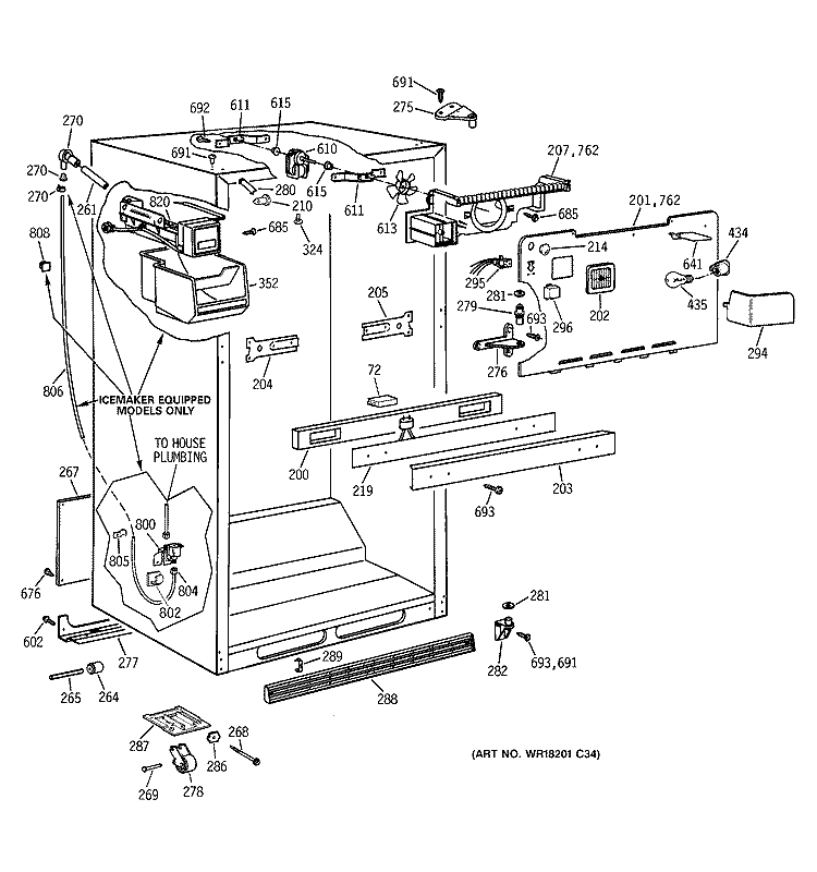 CABINET PARTS Diagram and Parts List for TBX22VABDRAA  General Electric Refrigerator