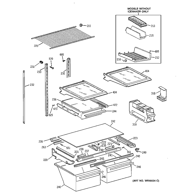 SHELF PARTS Diagram and Parts List for TBX22VABDRAA  General Electric Refrigerator