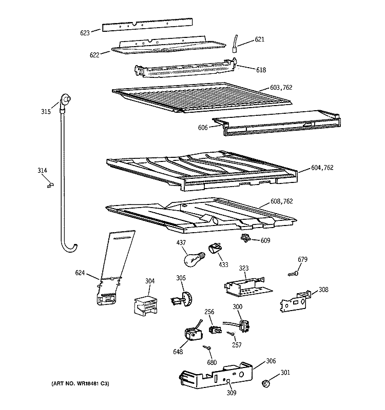 COMPARTMENT SEPARATOR PARTS Diagram and Parts List for TBX22ZABBRAA  General Electric Refrigerator
