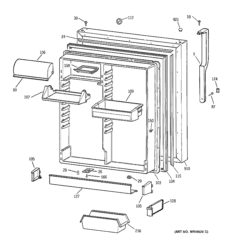 FRESH FOOD DOOR Diagram and Parts List for TBX19VIBDRAA  General Electric Refrigerator