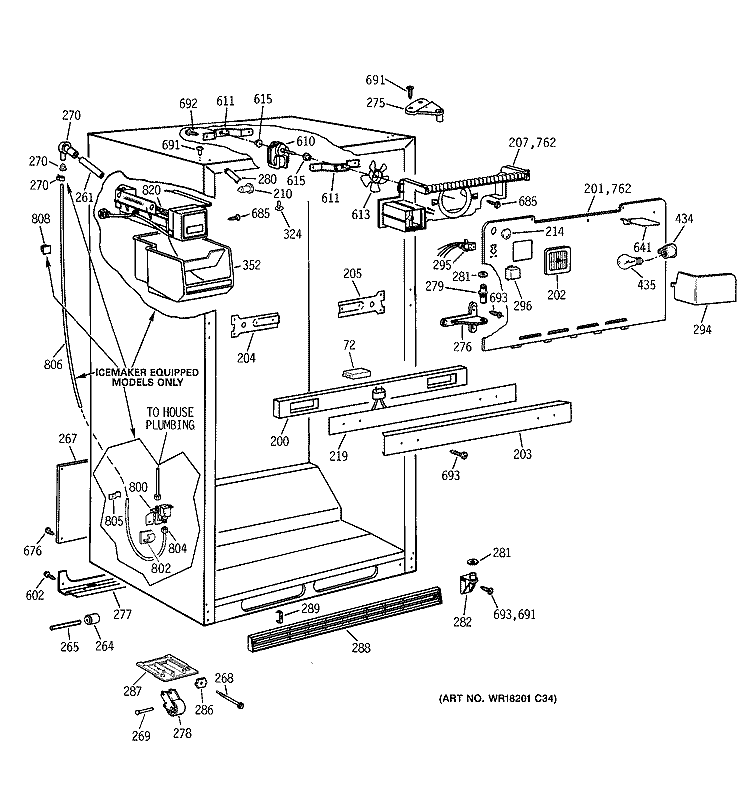 CABINET PARTS Diagram and Parts List for TBX19VIBDRAA  General Electric Refrigerator