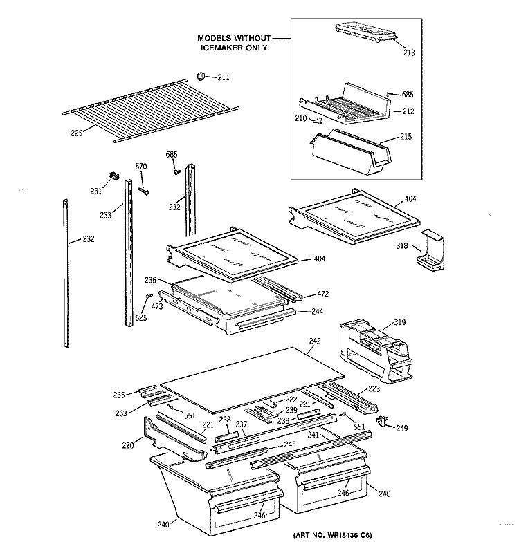 SHELF PARTS Diagram and Parts List for TBX19VIBDRAA  General Electric Refrigerator