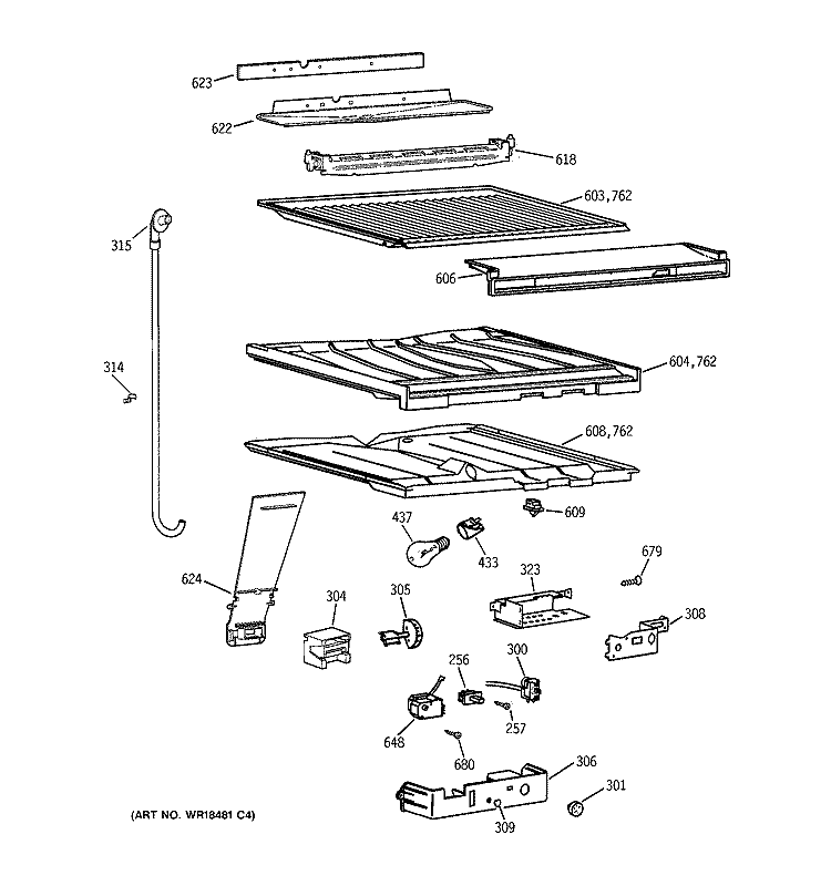 COMPARTMENT SEPARATOR PARTS Diagram and Parts List for TBX19VIBDRAA  General Electric Refrigerator