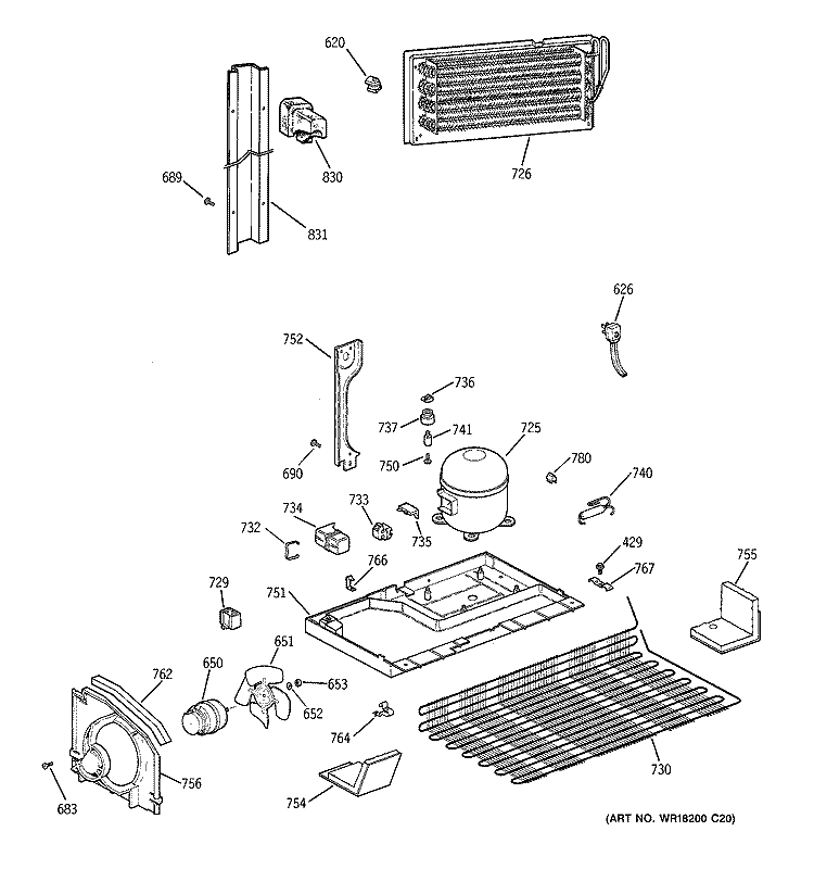 UNIT PARTS Diagram and Parts List for TBX19VIBDRAA  General Electric Refrigerator