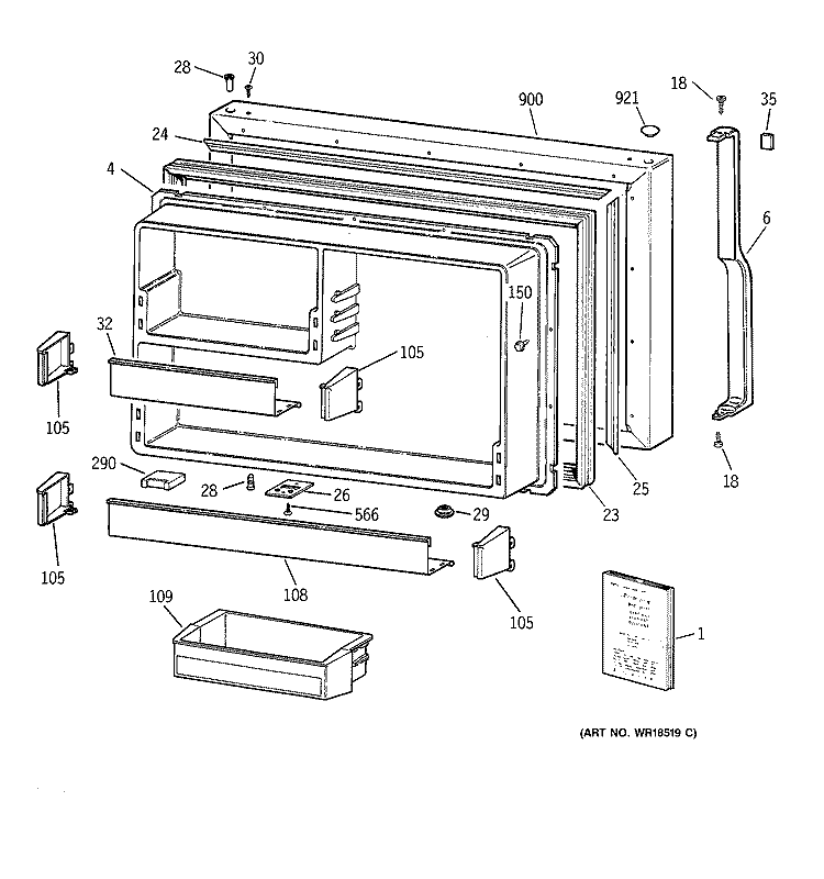FREEZER DOOR Diagram and Parts List for TBX22QIBBRAA  General Electric Refrigerator