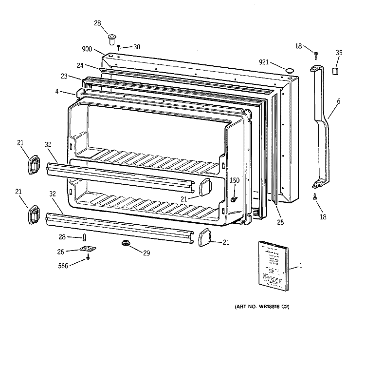 FREEZER DOOR Diagram and Parts List for TBX24JABCRAA  General Electric Refrigerator