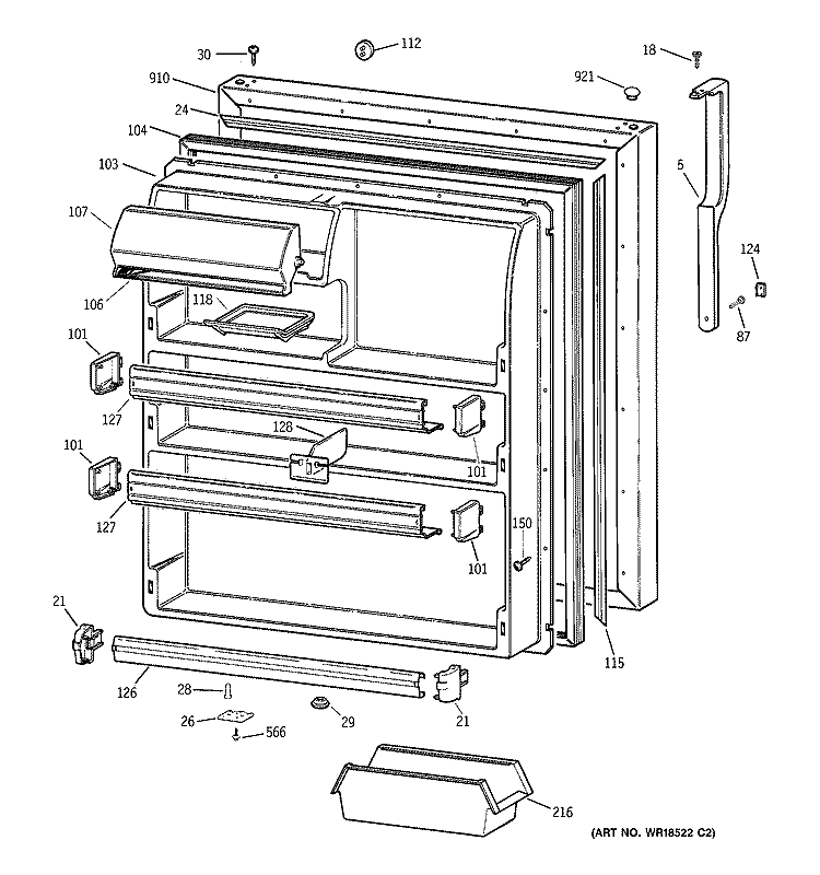 FRESH FOOD DOOR Diagram and Parts List for TBX24JABCRAA  General Electric Refrigerator