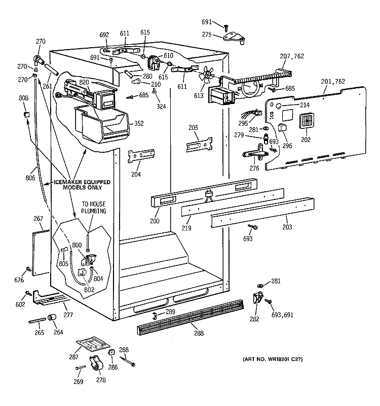 CABINET PARTS Diagram and Parts List for TBX24JABCRAA  General Electric Refrigerator
