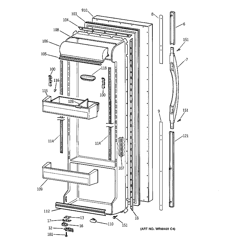 FRESH FOOD DOOR Diagram and Parts List for TFX22PPBABB  General Electric Refrigerator