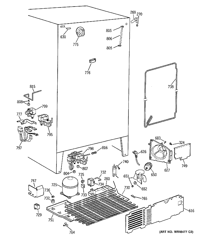UNIT PARTS Diagram and Parts List for TFX22PPBABB  General Electric Refrigerator