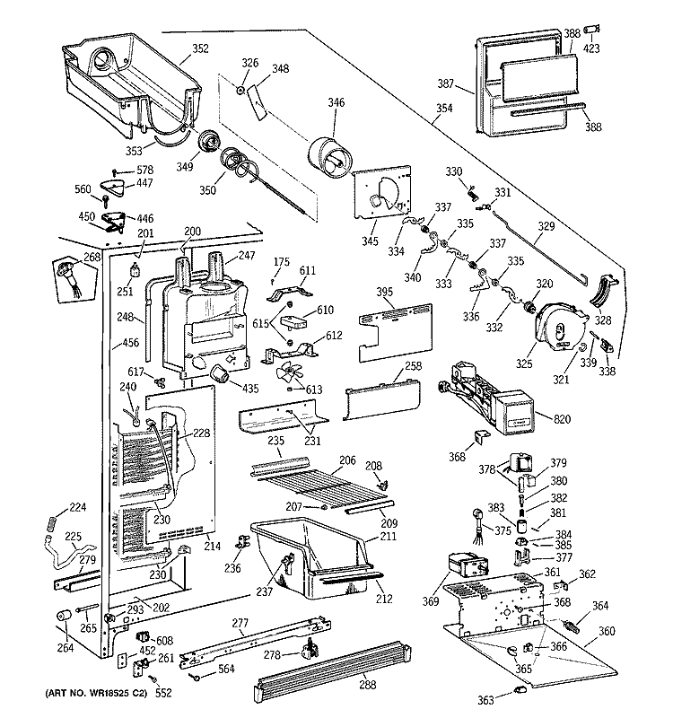 FREEZER SECTION Diagram and Parts List for TFX25CRBABB  General Electric Refrigerator