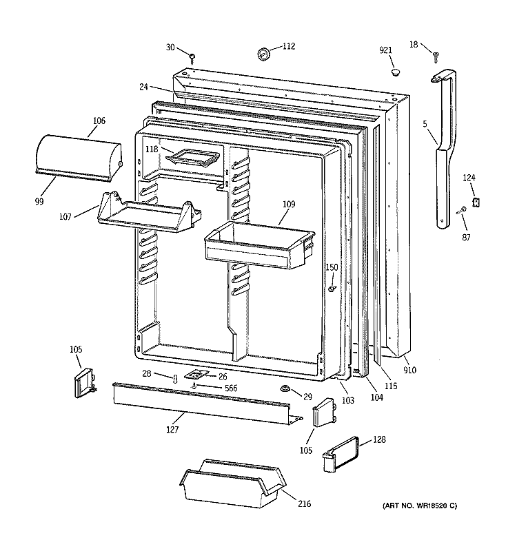FRESH FOOD DOOR Diagram and Parts List for TBX19QIBBRWW  General Electric Refrigerator