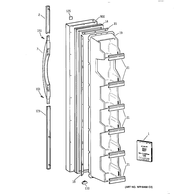 FREEZER DOOR Diagram and Parts List for TFX25ZABAAA  General Electric Refrigerator
