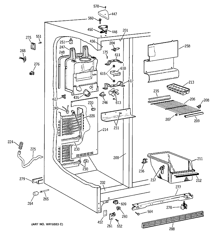 FREEZER SECTION Diagram and Parts List for TFX25ZABAAA  General Electric Refrigerator