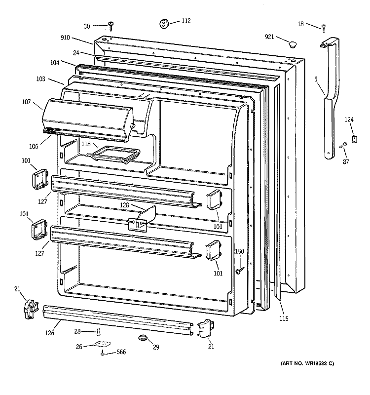 FRESH FOOD DOOR Diagram and Parts List for TBX21AABJRAA  General Electric Refrigerator