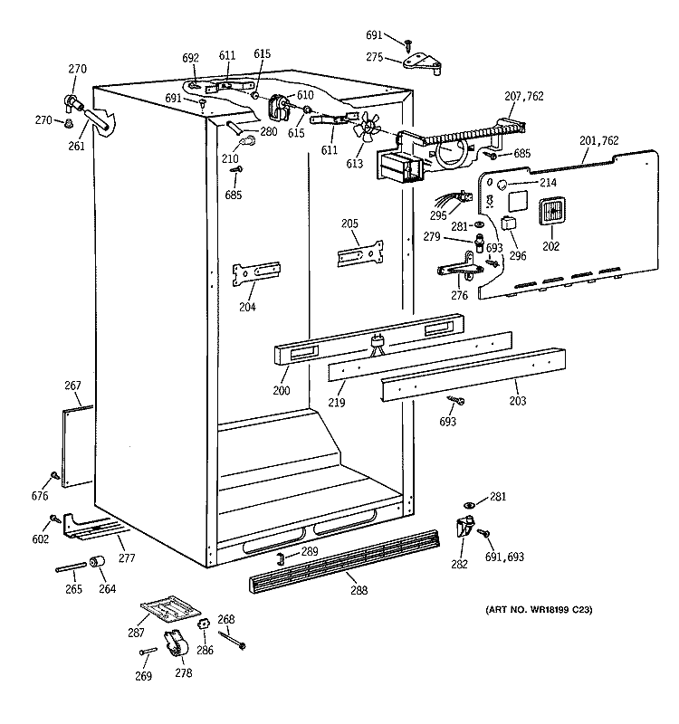 CABINET PARTS Diagram and Parts List for TBX21AABJRAA  General Electric Refrigerator