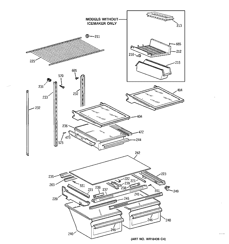 SHELF PARTS Diagram and Parts List for TBX21AABJRAA  General Electric Refrigerator