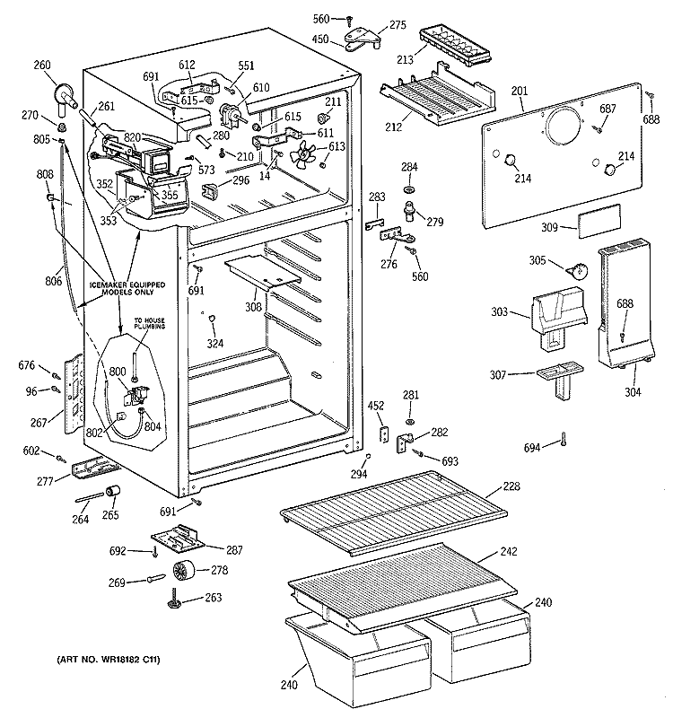 CABINET Diagram and Parts List for TBX14SAZJRAD  General Electric Refrigerator